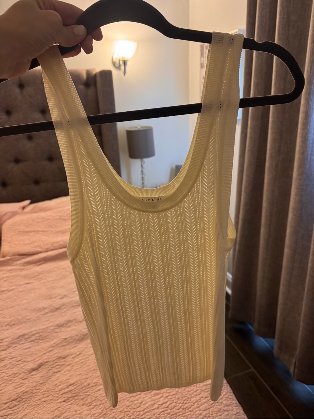 Veronica Beard Cream Ribbed Knit Tank